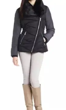 Buffalo David Bitton Puffer Jacket Fitted Faux Fur Collar Zipper Coat Medium