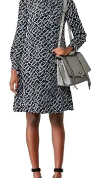 LK Bennett Dress Women 4 Black Blue Silk Domino Tie Neck Lotte Mini Shirt Dress‎