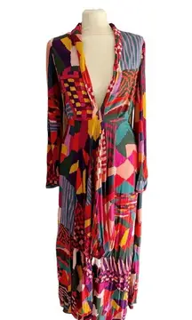 Farm Rio Abstract Patches Long Sleeve Dress size Small