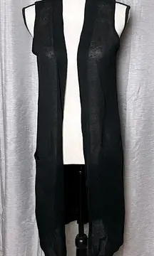 J. Jill‎ Linen Blend Sleeveless Duster Knit Cardigan SZ Small Black Coastal NEW