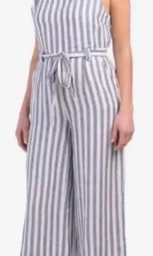 Rachel Zoe Jumpsuit  Linen Blue White Striped Belted Wide Leg Size 4