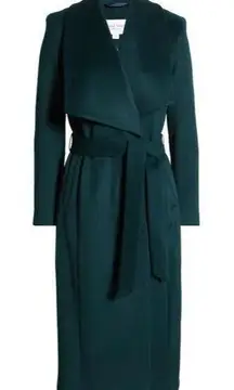 New Womens Cole Haan Coat 8 Wool Blend Trench Dark Green Petroleum Tie Waist Wra