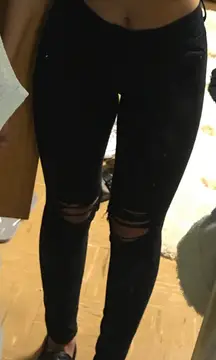 Black Ripped High Rise Jean Legging