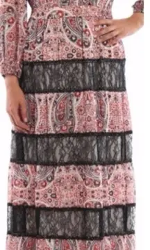 Alice + Olivia Maxi Dress Size 0 NWT Red Boho Coastal Cowgirl Gypsy Paisley Lace