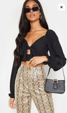 Puff Long Sleeve Tie Front Top