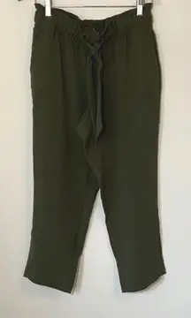 LOFT Women's Paperbag Pants‎ Scrunchy Waist Casual Tapered Leg Green SP Petites