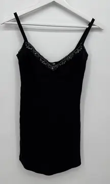 Free People Black Cotton Beaded Camisole Cami Top Boho Classic Small