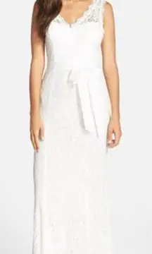 ADRIANNA PAPELL Sleeveless Lace Overlay Illusion Gown Size US/14