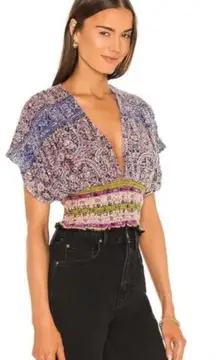 Free‎ People Purple Next Vacation Smocked Cropped Boho Top Size XS