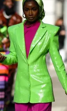 Bronx and Banco Zizi Neon Green Sequin Embellished Blazer Size XS 2