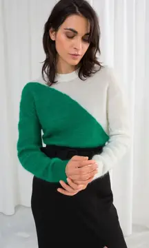 & OTHER STORIES Green and White Color Wool Blend Block Sweater