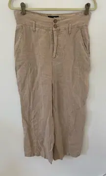 Nicole Miller New York cream 100% linen wide leg cropped pants size 4