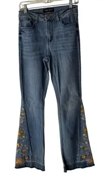 Ashley Mason Size 28  High Rise Flare Jeans Embroidered Floral Bell Bottoms Boho