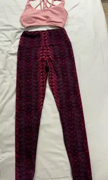 Pink Crop Top and Patterned Leggings Set
