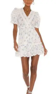 Love Shack Fancy  100% cotton mini dress in cream and blue floral NWT