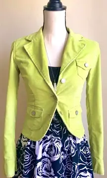 Bright Green Corduroy Coat Jacket, Fitted & Slightly Cropped, Sz. XS