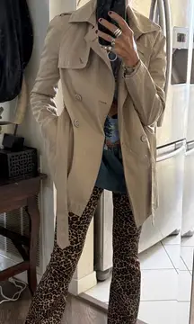 Express short Beige Double-Breasted Trench Coat