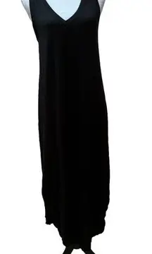 Be cool  Black V Neck Tank Preppy Gothe  Sleeveless Maxi Dress Size M