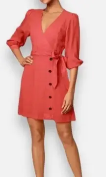 Lulus‎ Red Long Sleeve Mini Dress XS V-Neck Button Front Bow Cocktail Party