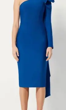 Elliatt Rhiannon Midi One Shoulder Bow Dress in Cobalt Blue size Small $230