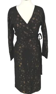 ModCloth Golden Record Party Wrap Dress Black Gold Polka Dot Size Small NWT