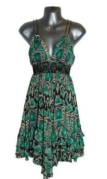 Arden Mini Fit & Flare Y2K Dress Black Green Unique Metal Straps Women’s Small