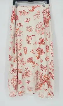 Soft Surroundings White Coral Beach Print Linen Blend Maxi Skirt Size Medium