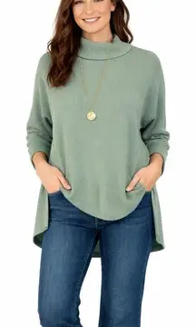 Amazon mint green ribbed cowl neck oversized tunic sweater small