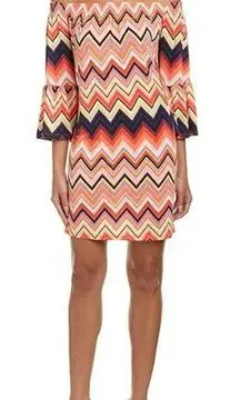 Trina Turk Women's Off The Shoulder Vibrant Chevron Jersey Dress Size Medium