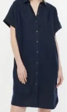 J. Crew Baird McNutt Irish Linen for Shirt Dress Navy Blue Button Front Size XXS