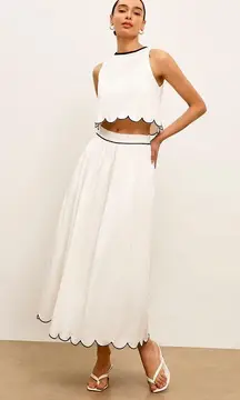 Scallop Trim Color Block Sleeveless Skirt Set