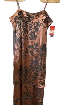 NEW LaBelle Fashions Silk Beaded Tiered Formal Dress Copper‎ Gray Floral Size 20