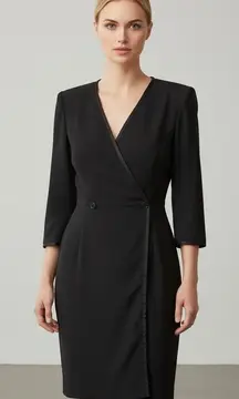 Charles Jourdan Muriel Grateau Era Black Wool Faille Wrap Dress Size 38 France