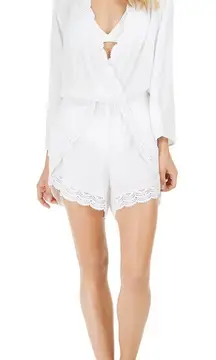 LA‎ BLANCA Costa Brava White Crochet Trim Deep V-Neck Romper Size Small Swim