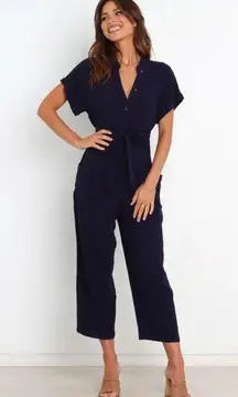 Petal + Pup Archie Linen Short Sleeve Jumpsuit in Navy Blue Size 10