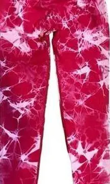 Aoxjox womens red pink marbled tie dye athletic leggings sz Small