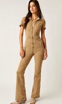 NEW Free People We The Free Jayde Flare Jumpsuit Pier 17 khaki Size Large