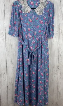 Vtg Belle France Jane‎ Schaffhausen Floral Dress Size 12 Purple Midi Cottagecore
