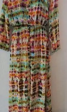 Xinshina Colorful Button Down Swimcover Maxi Dress Size L Beach Cover Up NWT