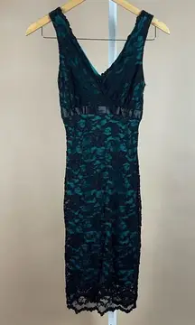 Ruby Rox Size Small Lace Turquoise Formal V Neck Sheath Dress Elegant Wedding