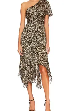 ASTR The Label Santorini Midi Dress Black Taupe Metallic Floral M