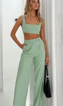 Princess Polly Huxley Basil Green Crop Top + Pants Coord Set 4