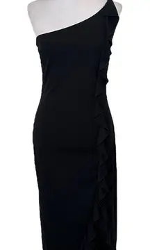 Jessica McClintock Gunne Sax Black Dress Size 7‎ Ruffles Split Feminine Chic y2k