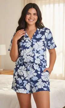 GAP Woven Pajama Set Womens XL Blue Floral Short Sleeve Button Down Shorts New