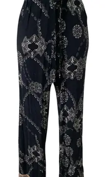 Elegant Black Patterned Wide Leg Pants