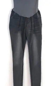 Gray Maternity Skinny Jeans Full Panel Distressed Tapered Stretch XS X-Small‎