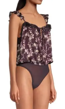 Free People Take It Away Floral Lace Bodysuit‎ Size S Chocolate Merlot Lace Trim