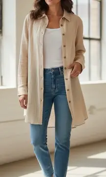 Free People Women’s Beige Linen Dress Long T-Shirt Size XL