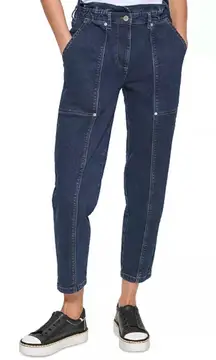 Karl Lagerfeld Dark Blue Ankle Jeans Size 10 High Rise Paper Bag Waist