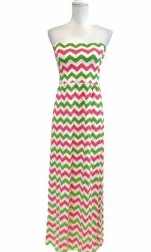 LOLLY MOLLY Women's Small Strapless Zigzag Coastal Chevron Beachy Maxi Dress